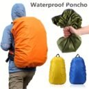 Orange hunting backpack rain cover stretched over a loaded pack in wet backcountry timber