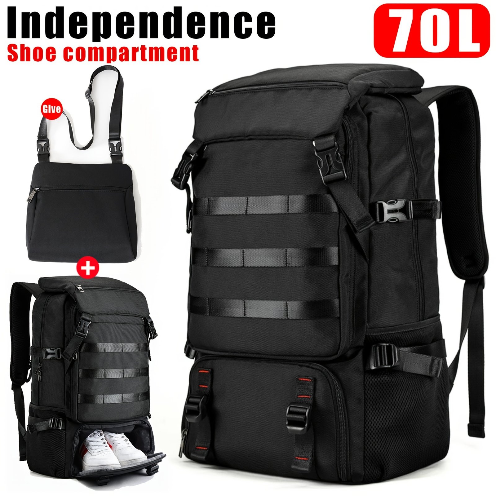 Hunting backpack in camouflage pattern with multiple compartments