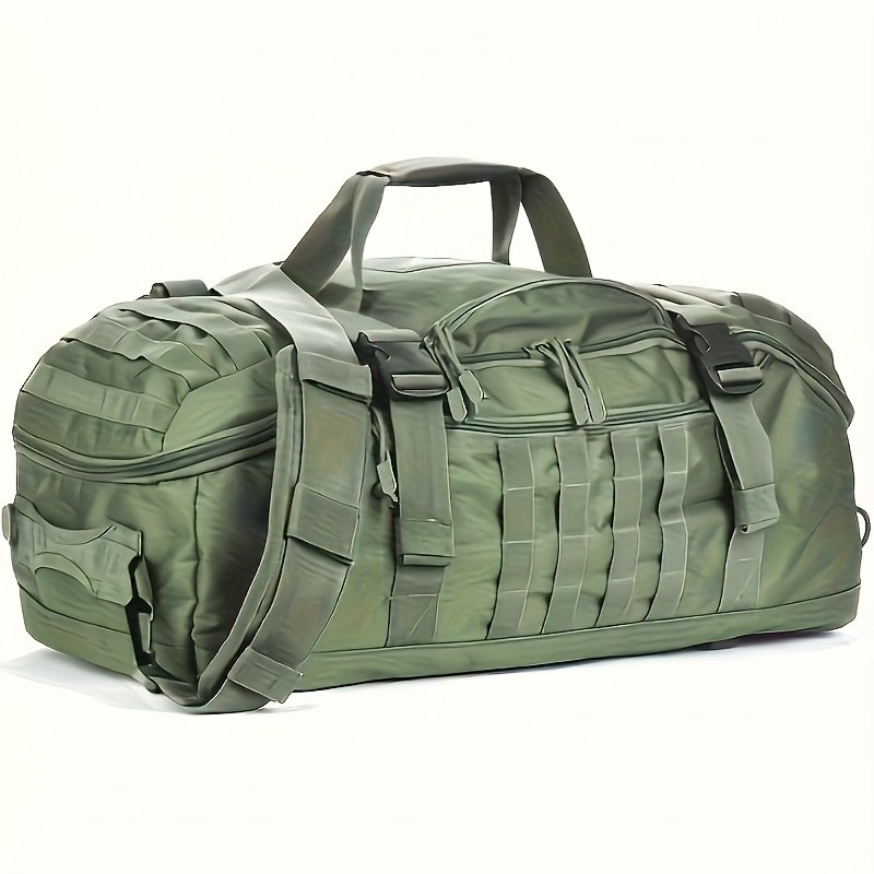 Waterproof hunting backpack in camo pattern with reinforced shoulder straps and hip belt