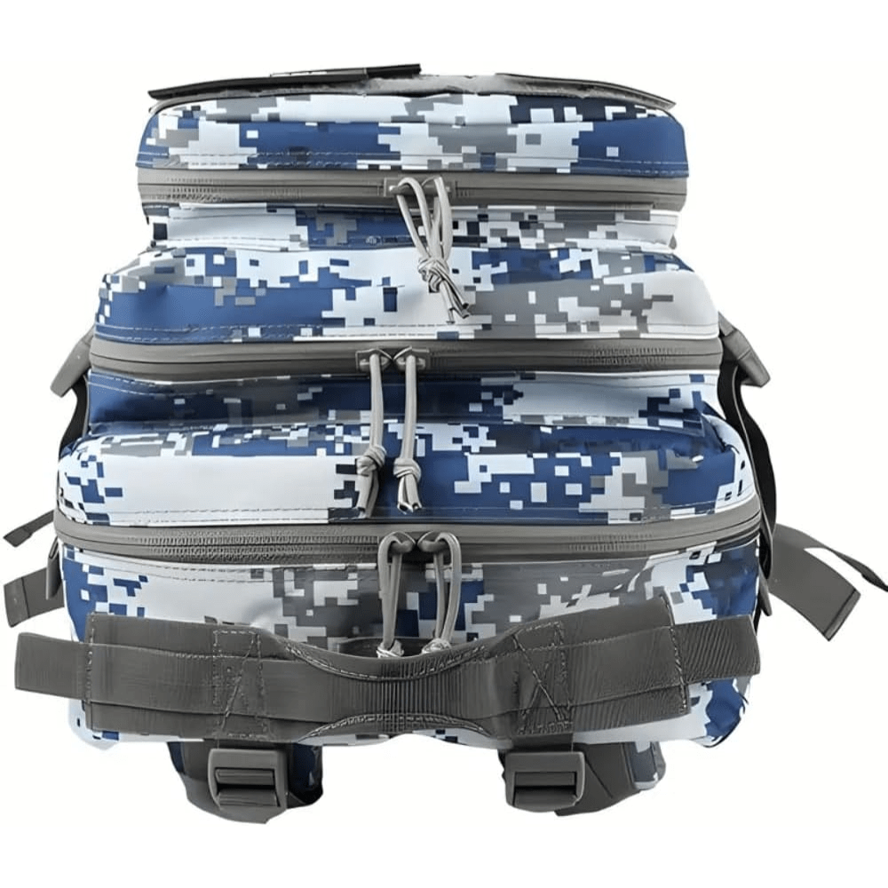 Tactical daypack with side compression straps and American flag patch for range use