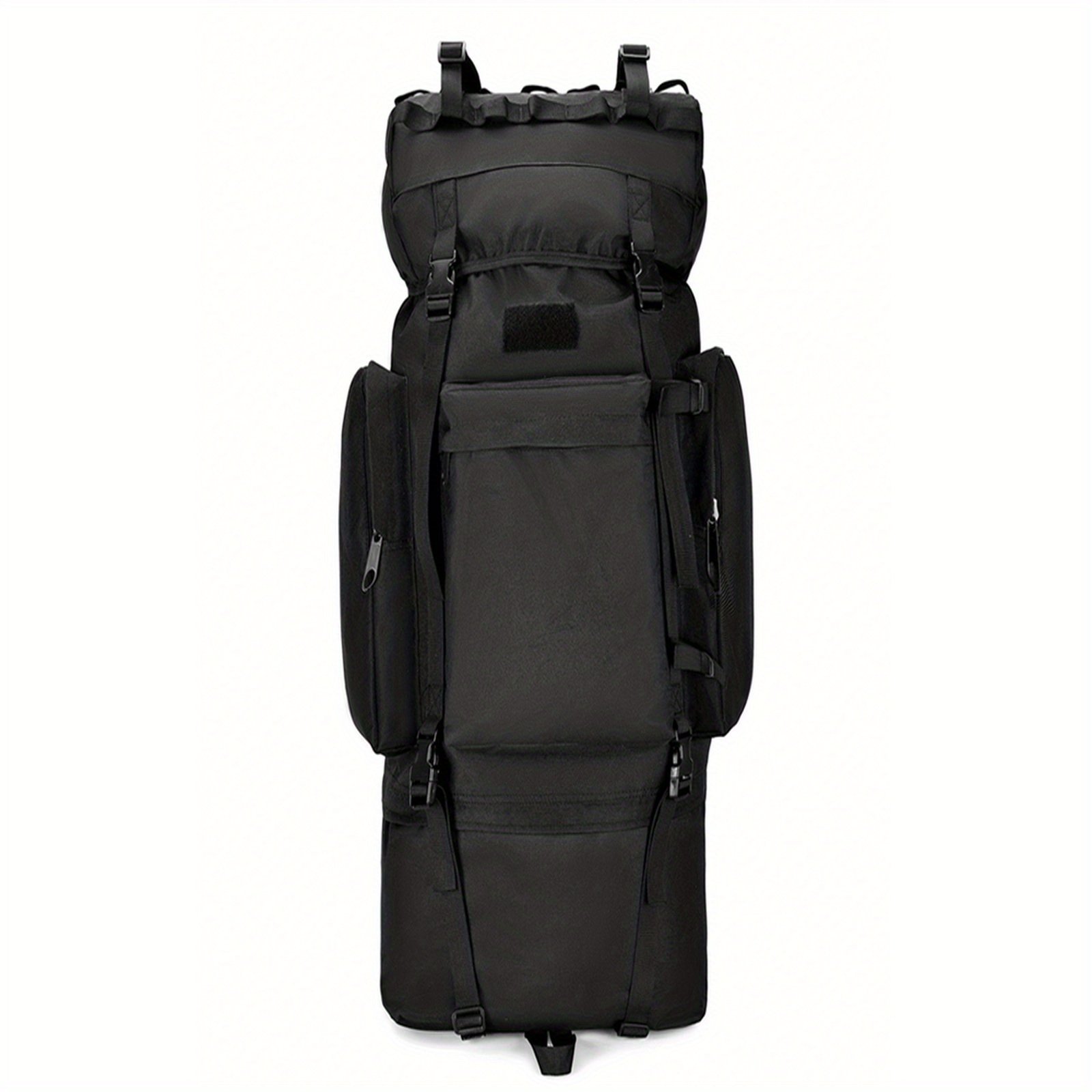 Backpack hunting setup showing external lashing straps and Velcro patch panel