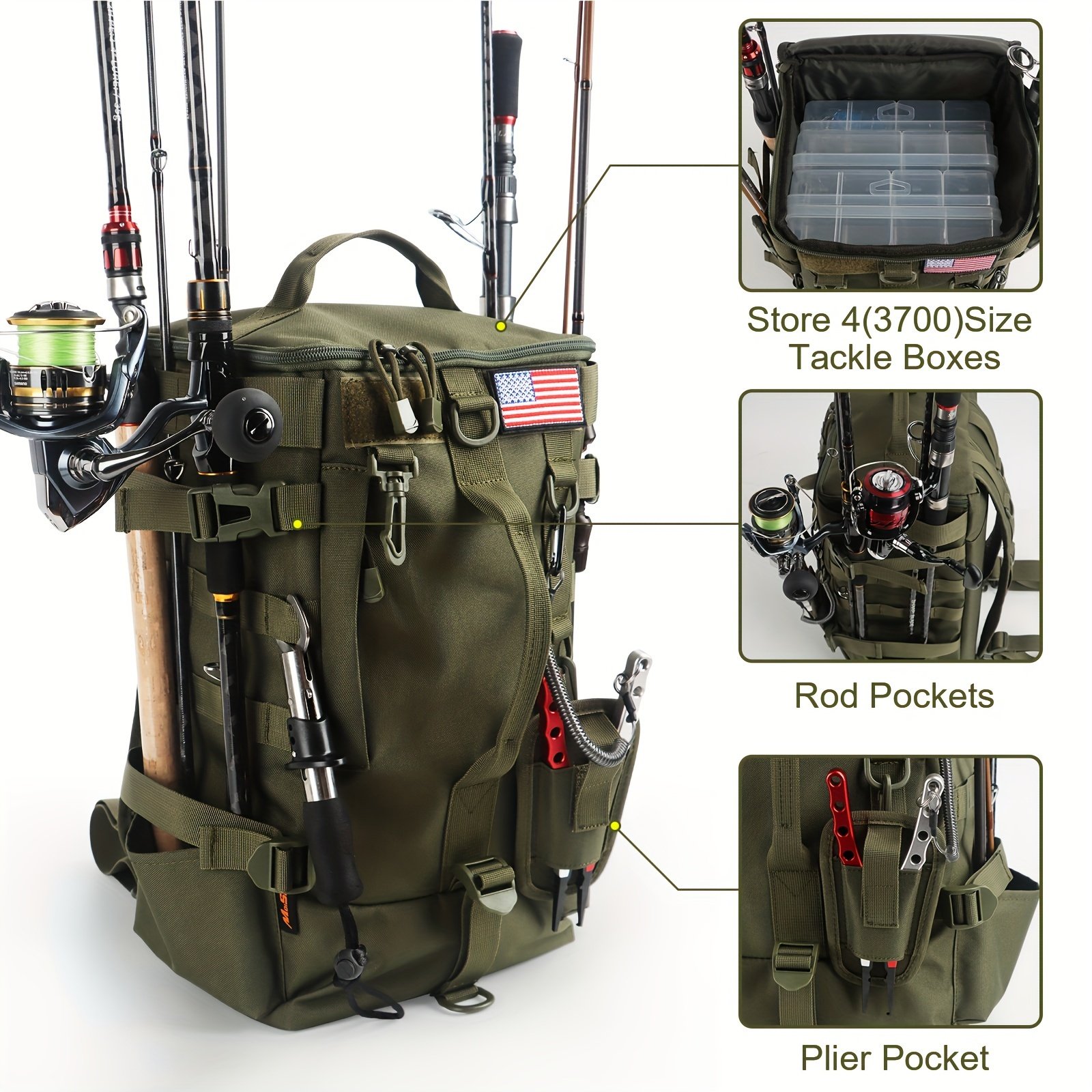 Tactical day pack shown with tall boxy silhouette and front hook-and-loop panel for patches