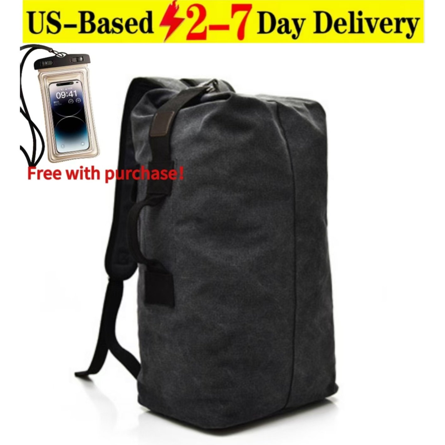 Front angle of a heavy-duty hunter backpack waterproof design with vertical zippered pocket and central buckle strap