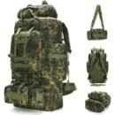 Digital woodland camo hunting backpack fully assembled with MOLLE pouches and compression straps