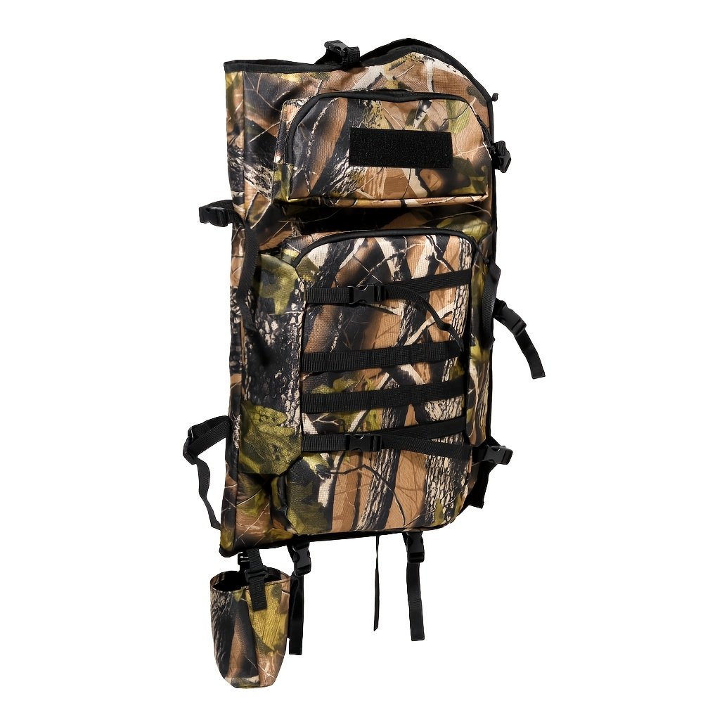 Hunting saddle backpack showing breathable black mesh back panel and padded shoulder straps