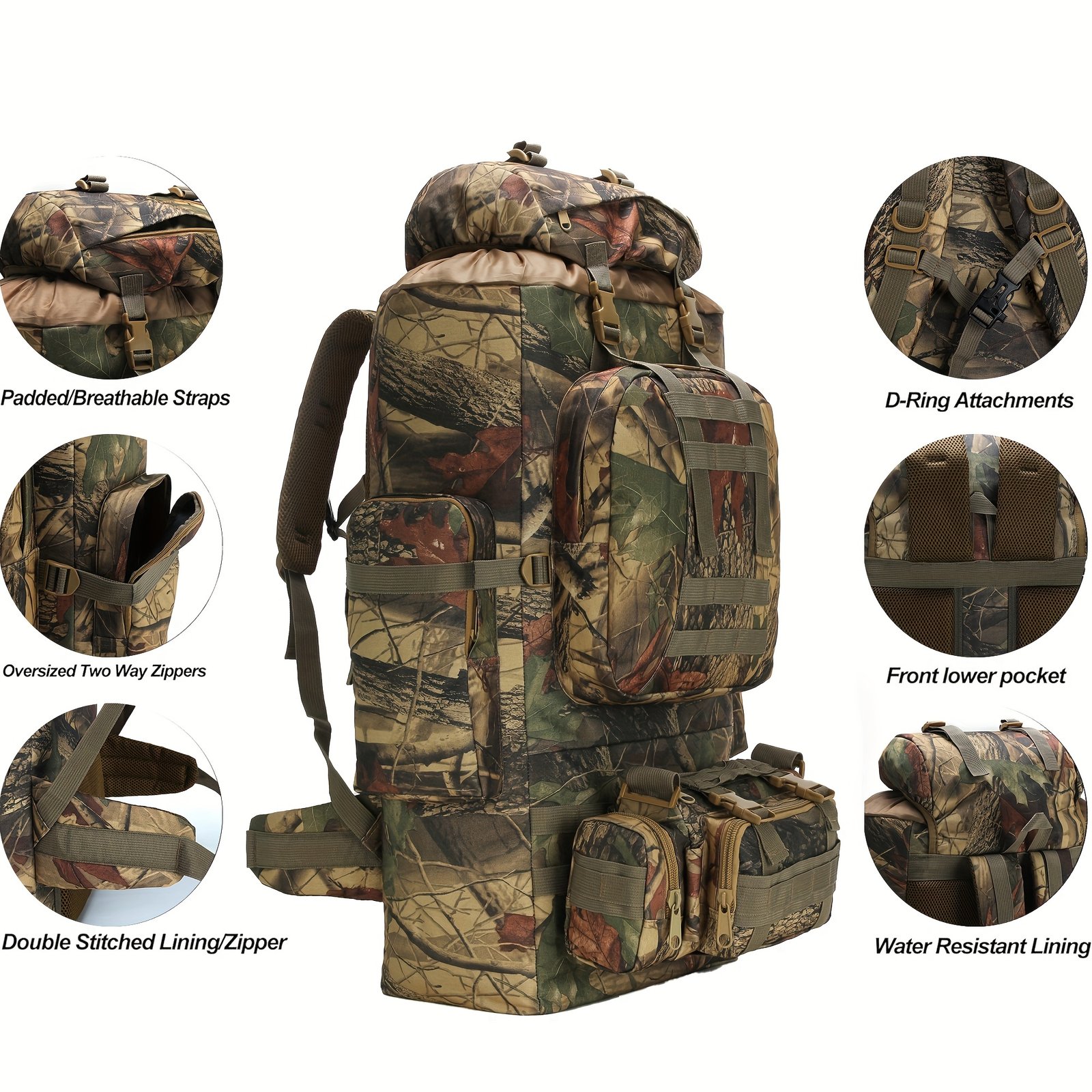Side view of a waterproof duck hunting backpack in Realtree camo showing padded shoulder straps and side slip pocket