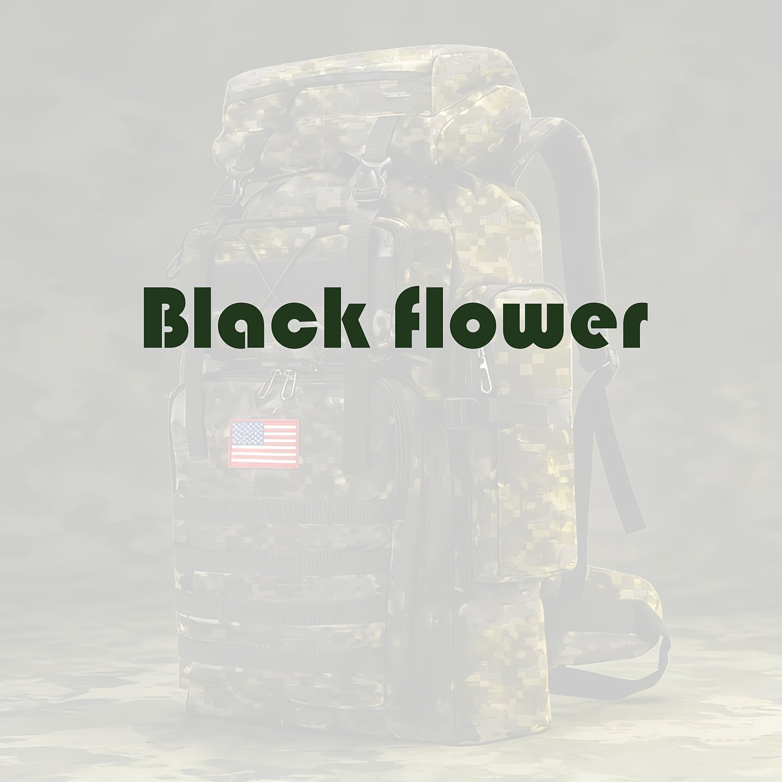 Tactical hunter backpack in desert color showing front zippered pocket and X-pattern bungee retention