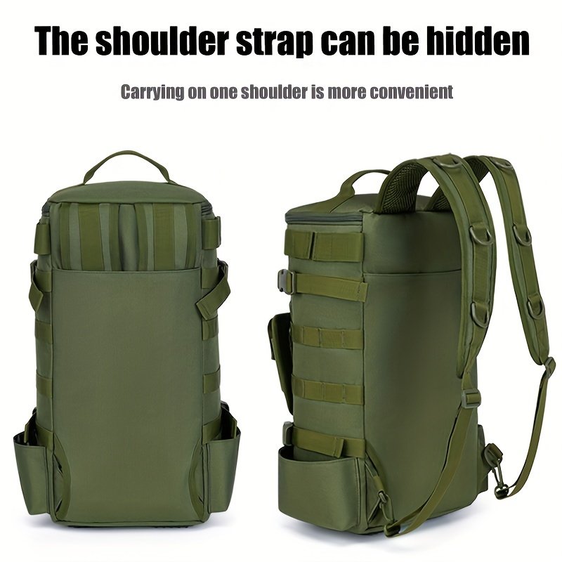 Cylindrical hunting backpacks with bow holder in olive nylon for archery and fishing