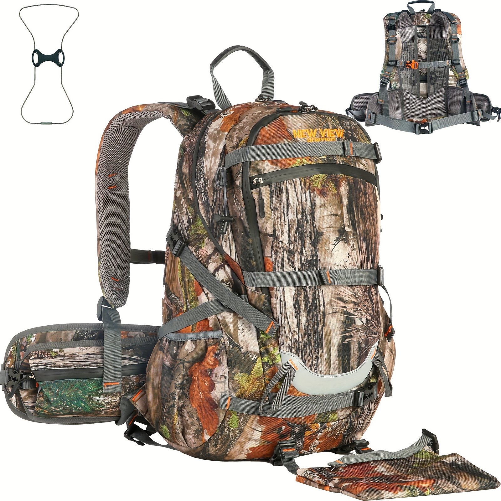 Padded mesh back panel on a backpack for saddle hunting shown from rear