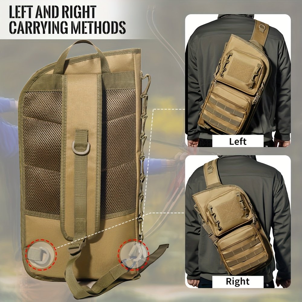 Hunting backpack with gun holder securing a scoped rifle vertically via quick-release front straps
