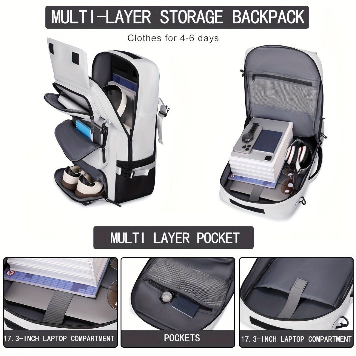 Angled view of a hunter backpack with large front zippered pocket and circular metal hardware