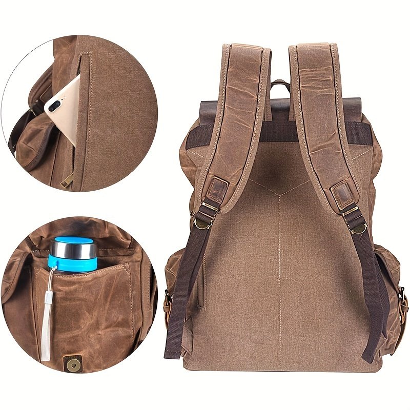 Hunting Hydration Backpack Waxed Canvas Leather Rucksack - Image 7