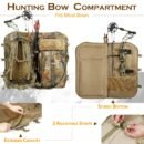 Hunting compound bow backpack in woodland camo with soft shell exterior viewed from the front