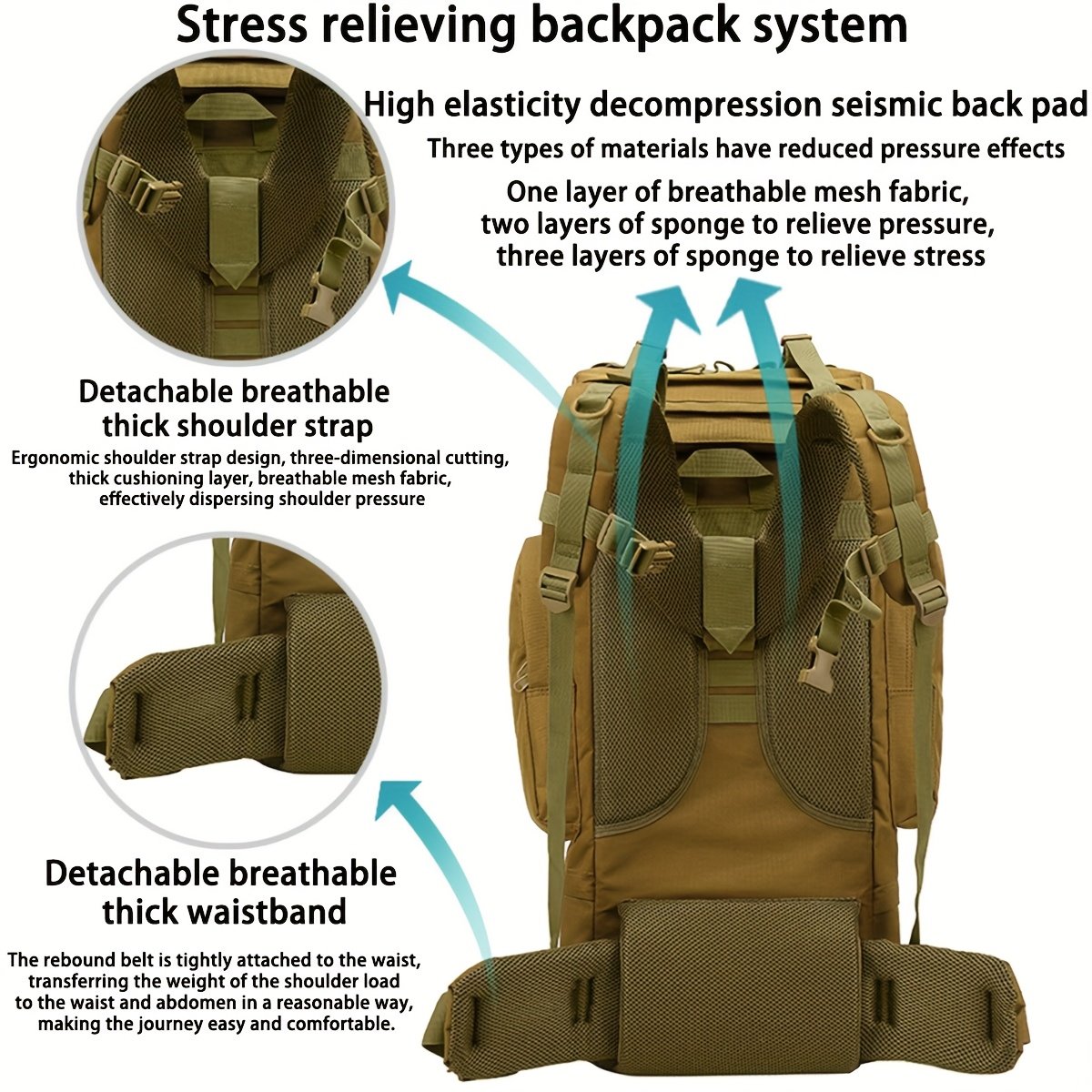 Outdoor Travel Backpack, Large Capacity Sports Camping Backpack, Unisex Laptop Bag with Shoe Compartment, Book Bag, Computer Backpack for Travel, Business, and Casual Use, Easter Valentine's Day Gift - Image 4