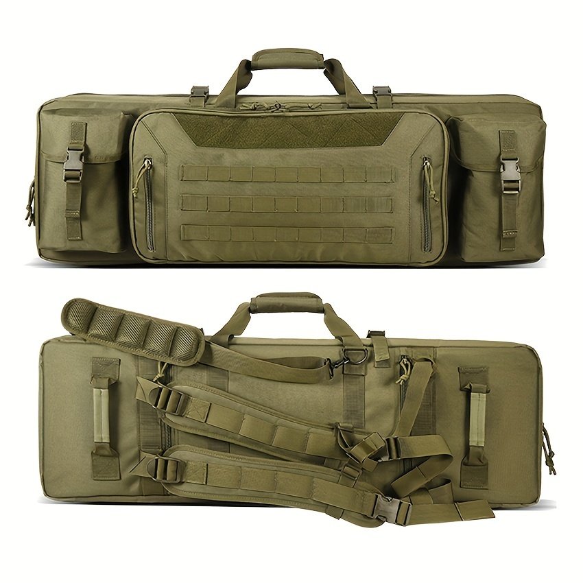 Best hunting backpack with rifle holder showing front hook-and-loop panel and zippered accessory pockets