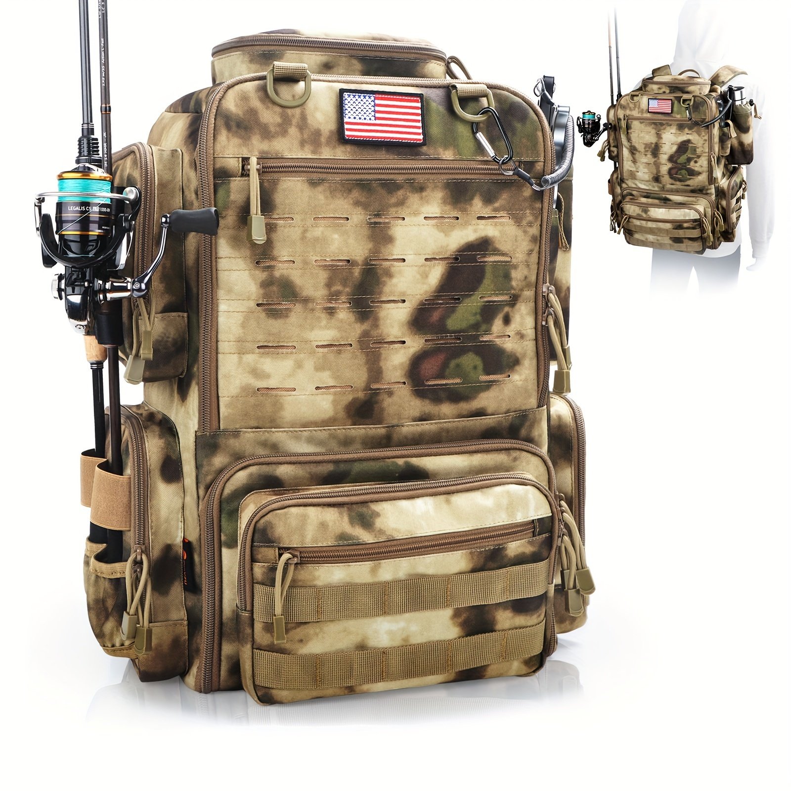 Green camo best backpack for saddle hunting side profile with universal harness