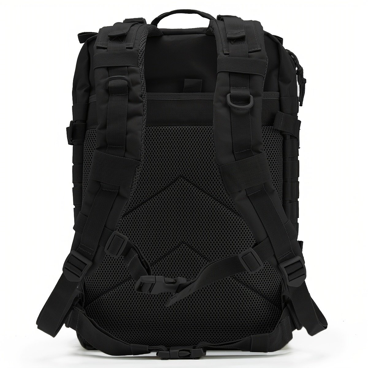 Green hunter backpack with padded mesh shoulder straps and dual compression straps side profile