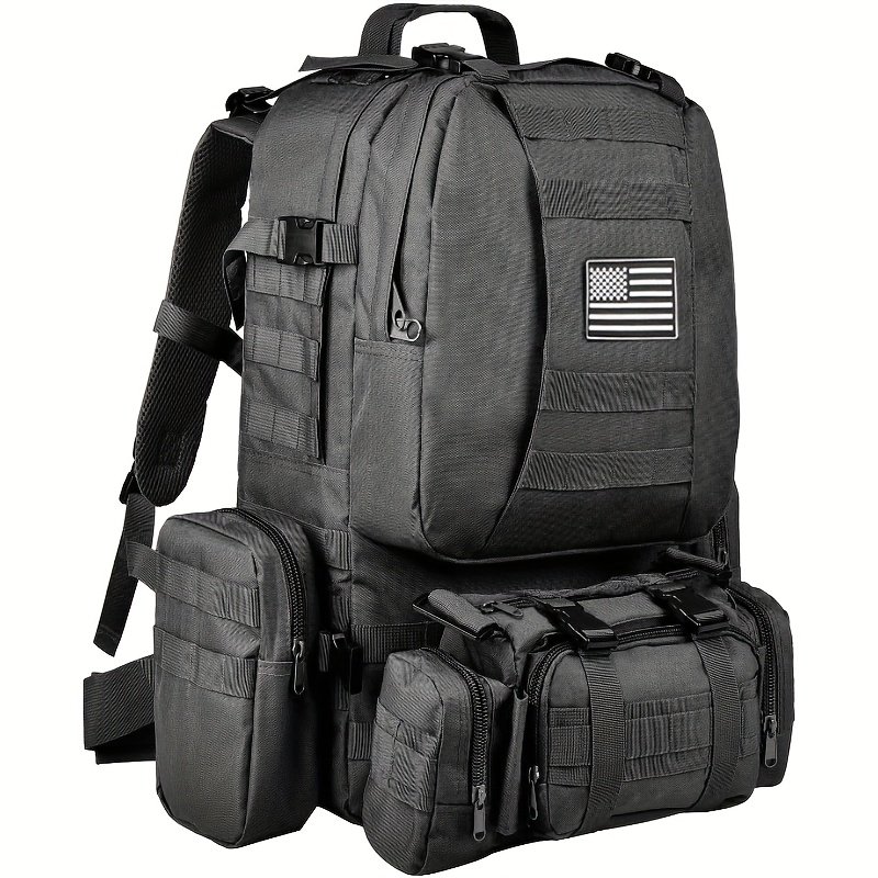 Top view highlighting padded shoulder straps and reinforced grab handle on assault-style pack
