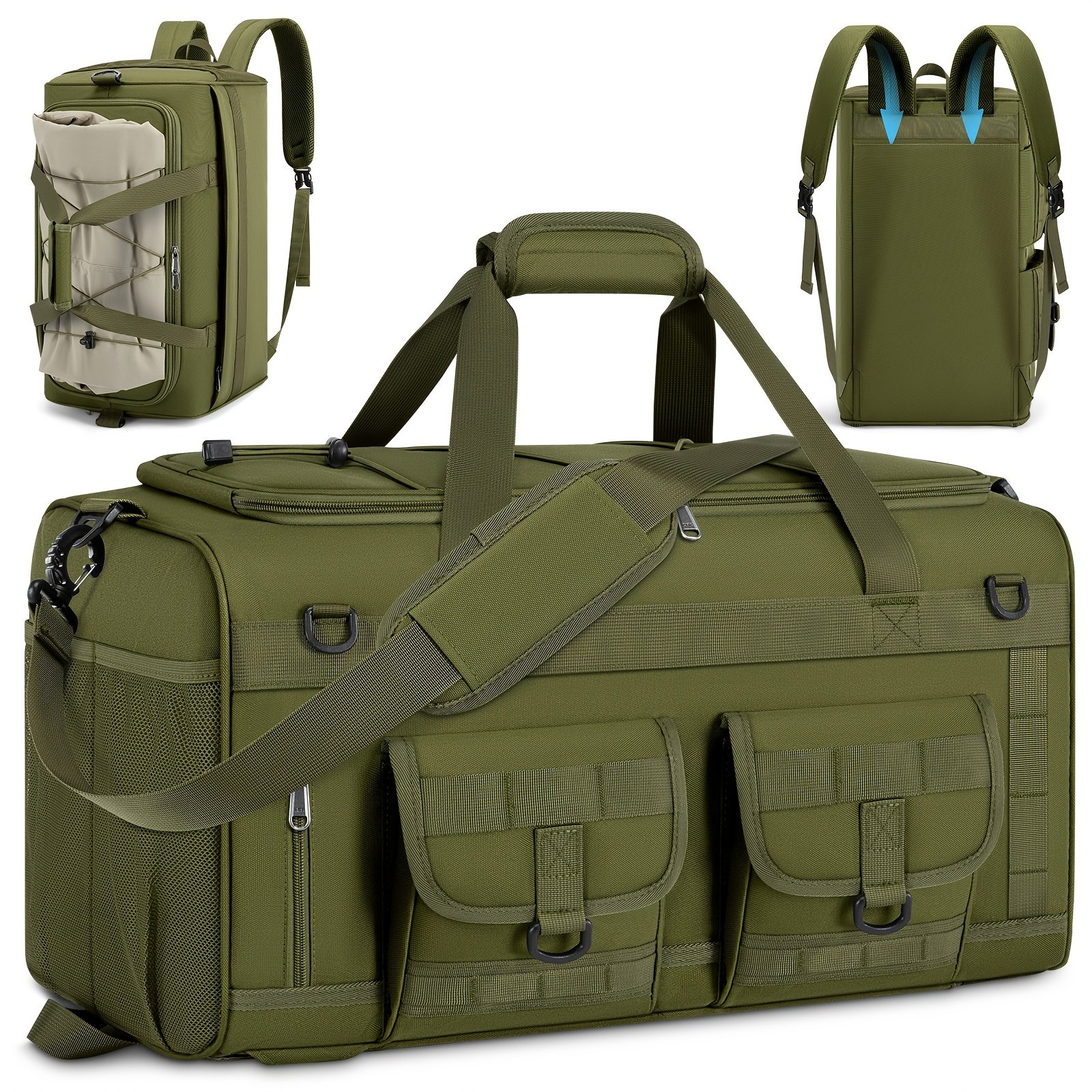 Fern green ultralight hunting backpack in duffel carry mode with padded shoulder strap attached