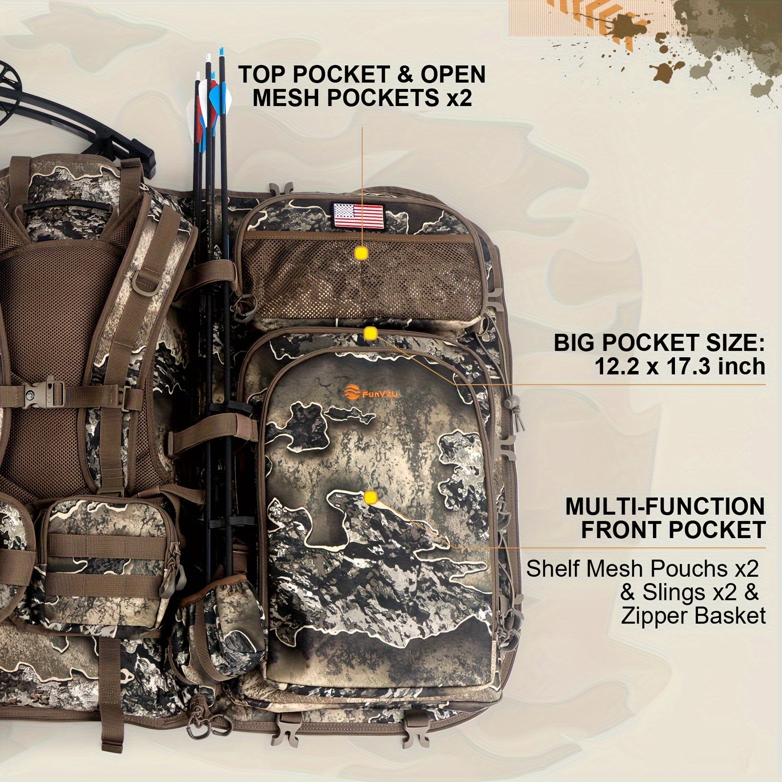 Digital Rocky Camo Bow Hunting Backpack with Bow Holder - Image 6