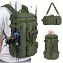 Olive green bow hunting backpack with external rod holders and padded straps