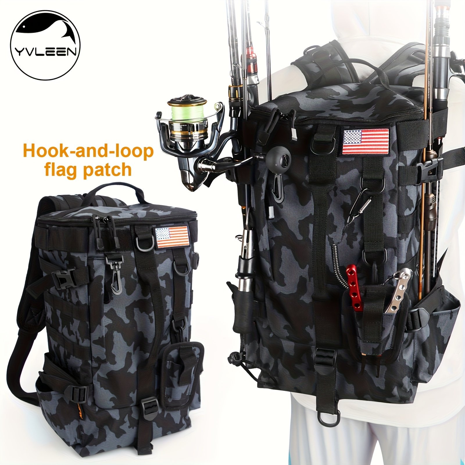 Black and gray digital geometric camo saddle hunting backpack with external MOLLE webbing and compression straps