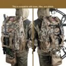 Best hunting backpack with rifle holder in woodland camo featuring vertical scabbard and bow straps shown from front