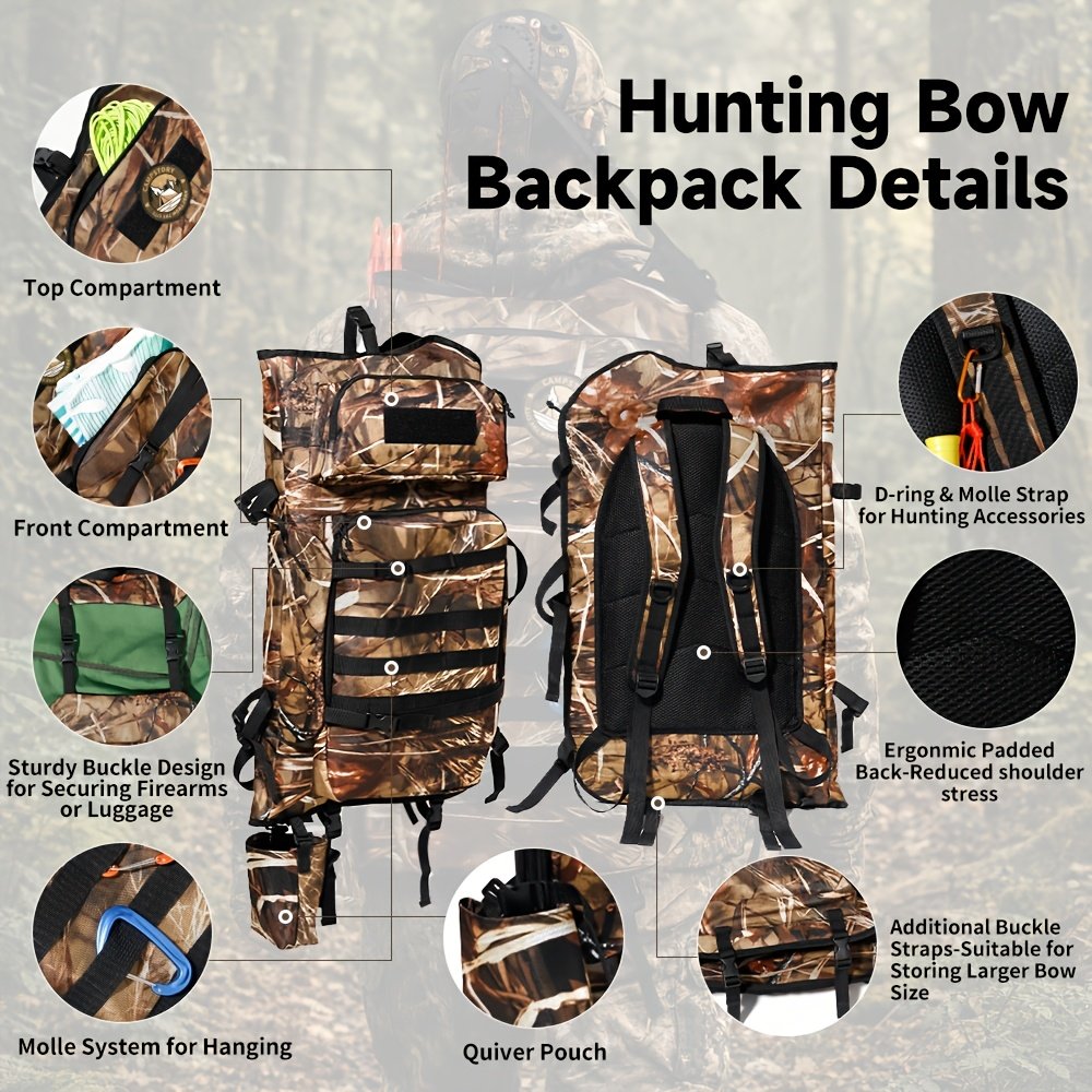 Wetland reed-camo saddle hunting backpack with vertical silhouette for compound bows and tripods