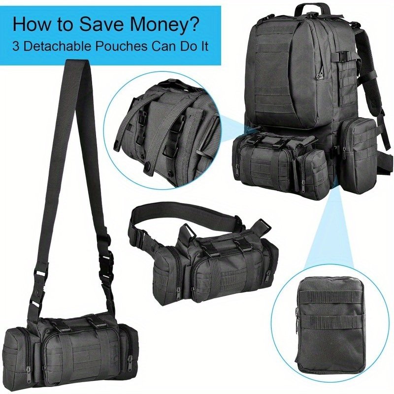 Lower utility pouch detail with dual buckle closures and MOLLE attachment clips