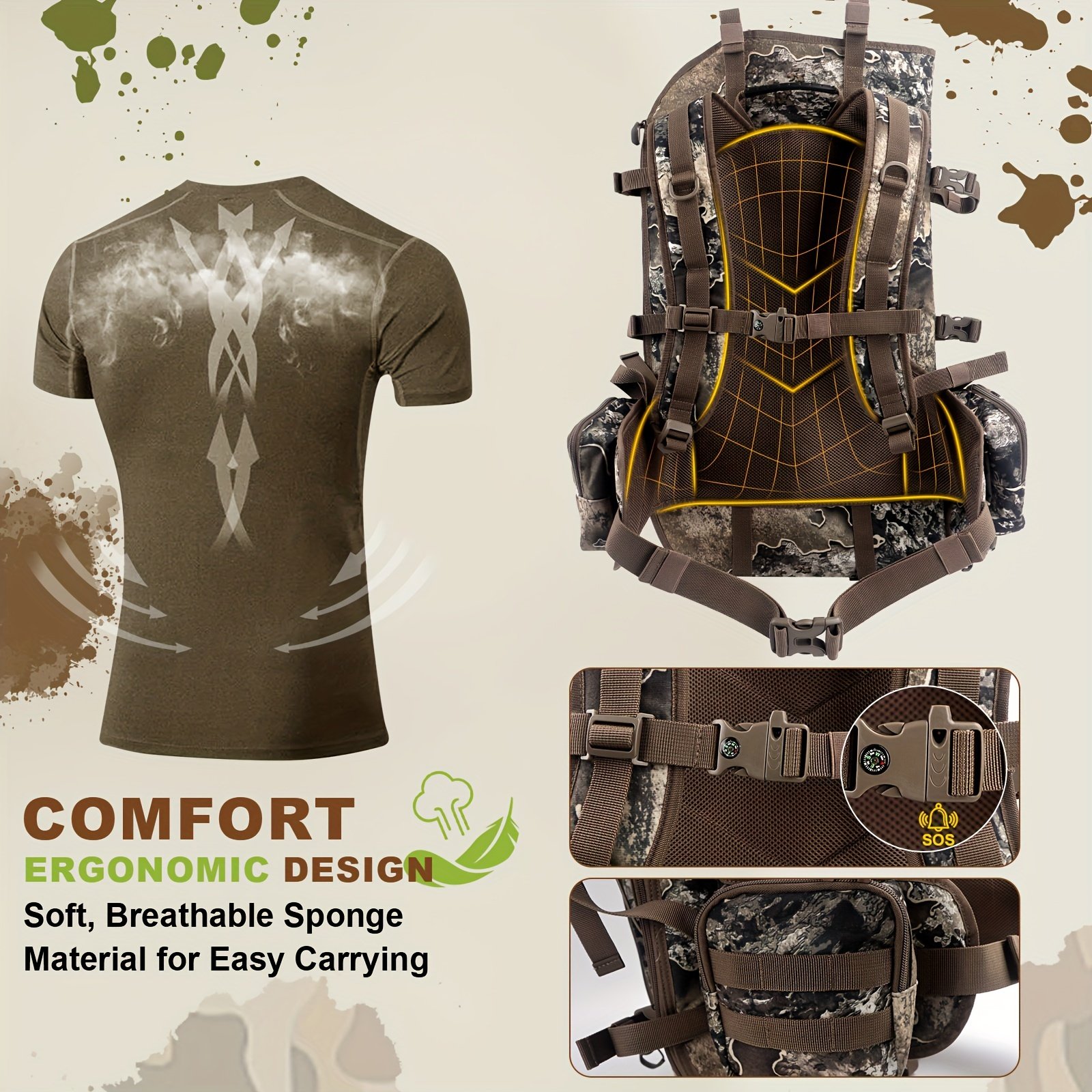 Digital Rocky Camo Bow Hunting Backpack with Bow Holder - Image 9