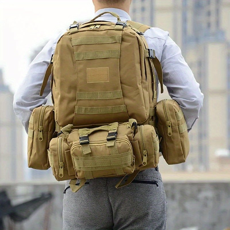 Coyote brown modular camo hunting backpacks with MOLLE webbing and detachable pouches