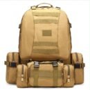 coyote tan modular hunting backpack with front MOLLE panel and detachable pouches on white background